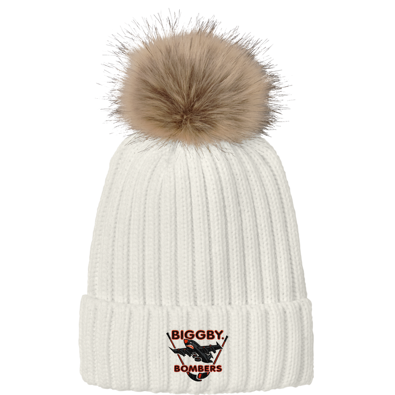 Biggby Bombers Faux Fur Pom Beanie